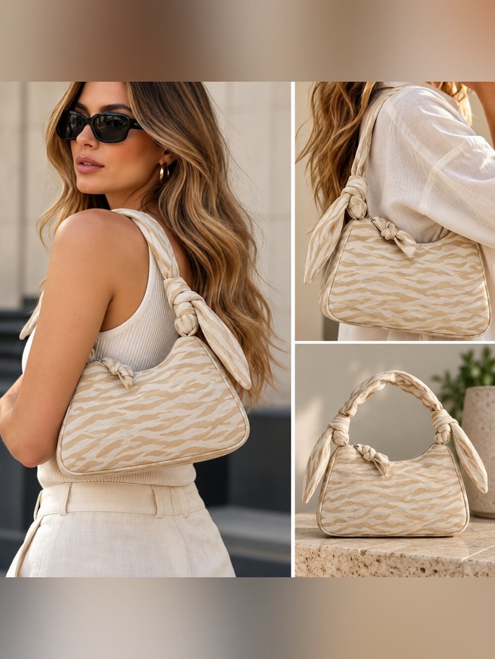 ZARA Zebra Print Knotted Strap Y2K Baguette Shoulder Bag